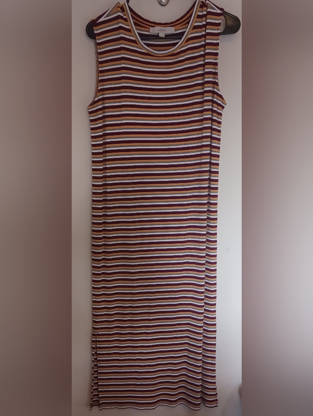Women’s Medium LOFT Maxi Striped Maroon Dress